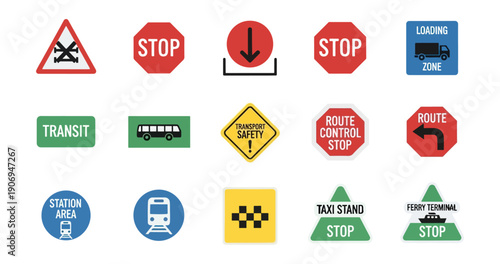 Road signs and symbols collection on black background