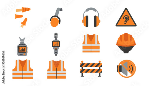 Safety equipment icons set for construction and workplace protection