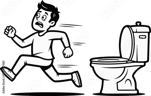 Man urgently running towards toilet
