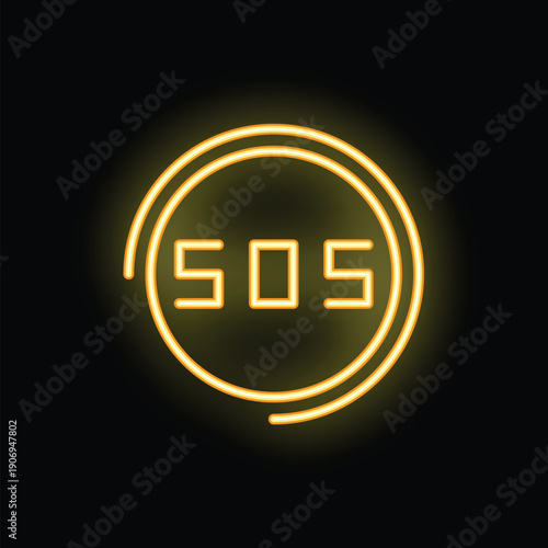 Yellow neon sign showing sos signal on a black background
