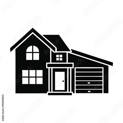 Modern House Illustration with Garage and Windows from Front View