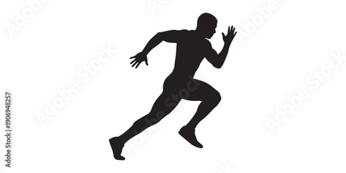 Running athlete silhouettes illustration, sprint start jump and speed action poses, dynamic male fitness training movements, competitive sport black vector set,male athlete sprint running, powerful