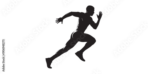 Running athlete silhouettes illustration, sprint start jump and speed action poses, dynamic male fitness training movements, competitive sport black vector set,male athlete sprint running, powerful