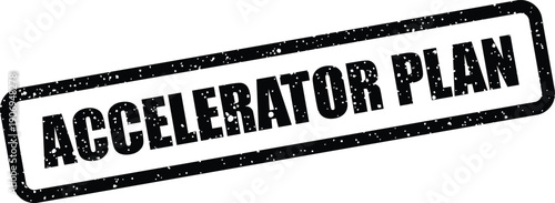 Distressed style rectangular stamp featuring the words accelerator plan for strategic business initiatives and project management