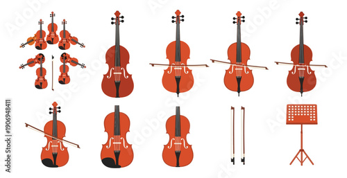 Violoncello instruments collection illustration isolated on black