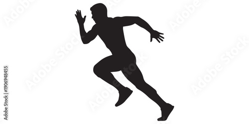 Running athlete silhouettes illustration, sprint start jump and speed action poses, dynamic male fitness training movements, competitive sport black vector set,male athlete sprint running, powerful