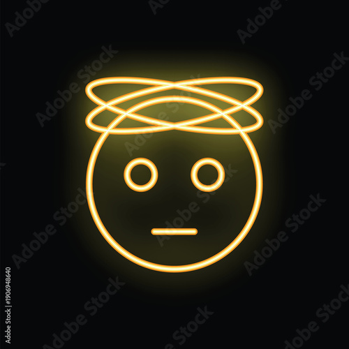 Neon yellow emoji experiencing confusion, depicted with a halo above its head and a neutral expression