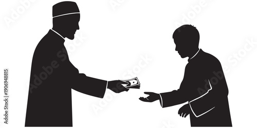 Muslim people silhouettes collection showing acts of charity giving zakat food donations and financial assistance during ramadan kareem,pro