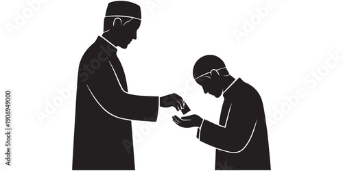 Muslim people silhouettes collection showing acts of charity giving zakat food donations and financial assistance during ramadan kareem,pro