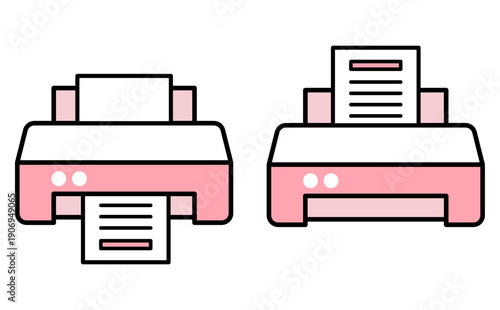 プリンターで印刷とスキャンを行う業務フローのイラスト アイコンセット