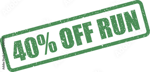 Grunge effect rectangular stamp impression revealing a forty percent discount for a limited production run or seasonal event