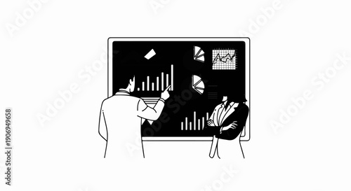 Man presents charts on board to a woman