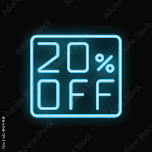Neon sign offering 20 percent off discount on black background