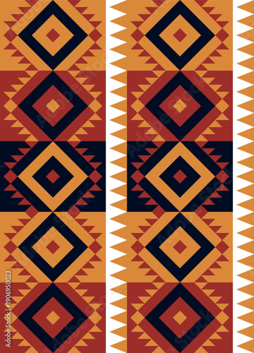 Ethnic Folk Pattern Background with Traditional Geometric Tribal Motifs and Warm Earthy Tones. Illustration art. Vector