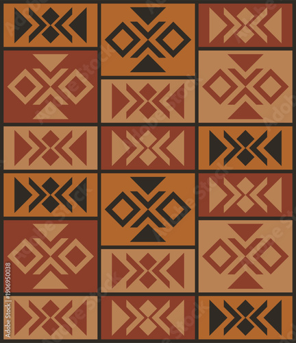 Ethnic Folk Pattern Background with Traditional Geometric Tribal Motifs and Warm Earthy Tones. Illustration art. Vector