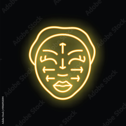 Yellow neon sign representing facial massage technique, suggesting a beauty treatment for a radiant and youthful look