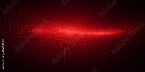 A glowing red abstract background with futuristic light patterns and circular shapes