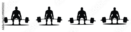 Silhouette of Man Lifting Barbell – Weightlifting Exercise Vector Illustration, Deadlift Training, Powerlifting, Strength Workout, Fitness Motivation and Gym Sports Design for Healthy Lifestyle