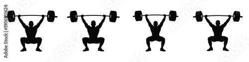 Silhouette of Man Performing Overhead Barbell Lift – Weightlifting Vector Illustration, Strength Training, Powerlifting, Gym Workout, Fitness Motivation and Athletic Sports Design for Healthy Lifestyl