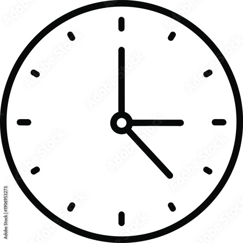 A simple black and white clock face showing a specific time.