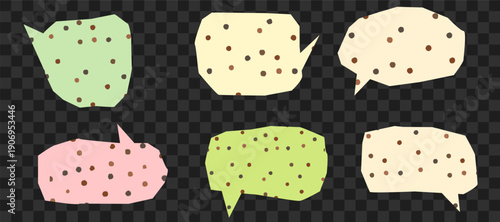 Set of cut paper speech bubbles with  dot texture. Retro collage elements for design and stickers