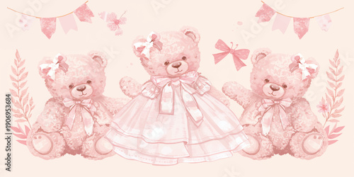 A cute cartoon fairy tale princess holds a pink teddy bear gift inside a heart frame for a Valentine celebration vector illustration
