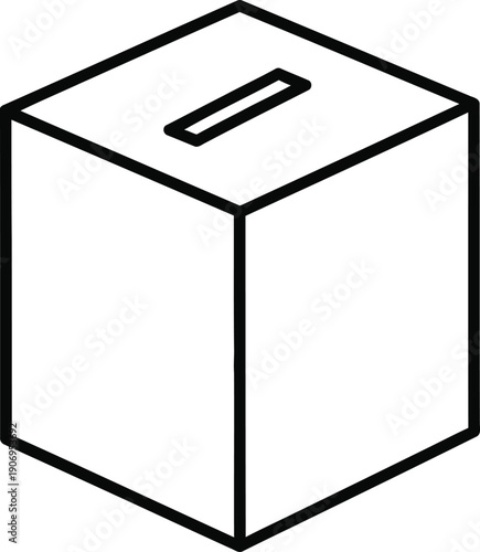 A simple line drawing of a donation box with a slot on top.
