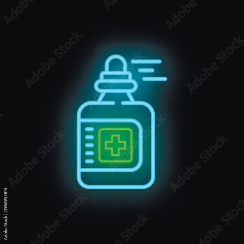 Neon sign of a medical nasal spray delivering medication with speed lines