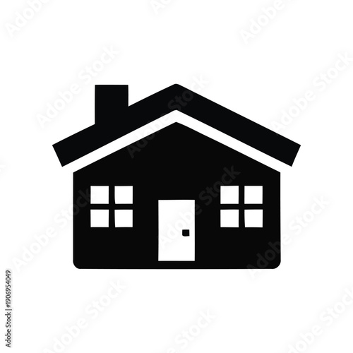 Simple house illustration with door and windows viewed from front