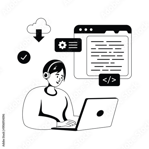 Professional glyph illustration of website deployment and cloud file upload