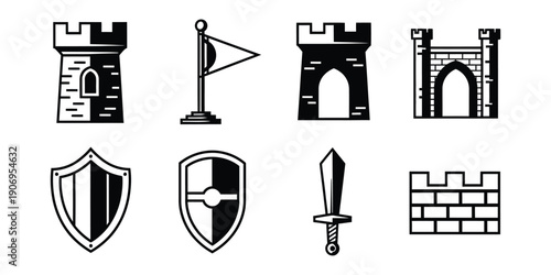 Medieval castle and weapon icons