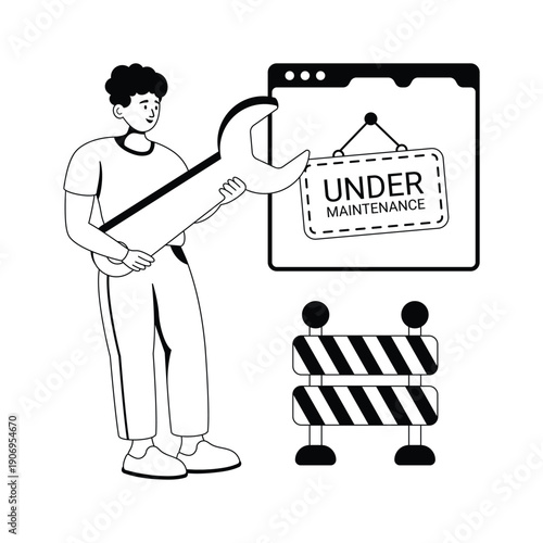 Visually appealing glyph illustration of website maintenance and technical service