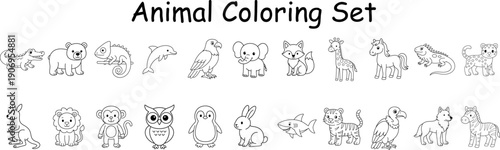 22 animal outline set for kids coloring activities. Suitable for coloring books, worksheets, early learning, homeschooling, and printable educational materials