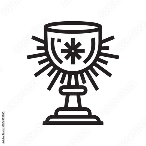 Simple Black Outline Icon of a Holy Grail Chalice with Star Symbol.