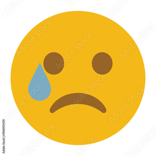 Sad face emoticon with blue tear drop on its cheek expression icon