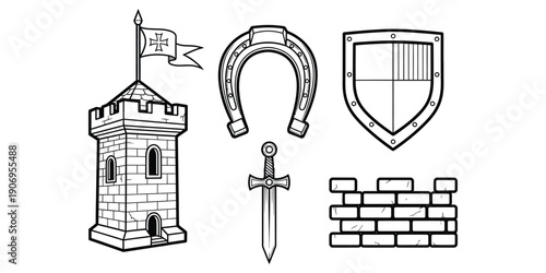 Medieval castle and defense symbols
