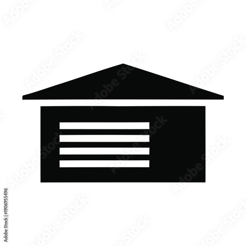 Simple illustration of a house with a triangular roof and horizontal lines on the front