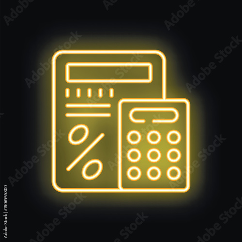 Neon yellow glowing icon of a pos terminal accepting a contactless payment from a customer
