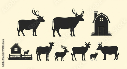 Deer and Farm Silhouettes Collection.