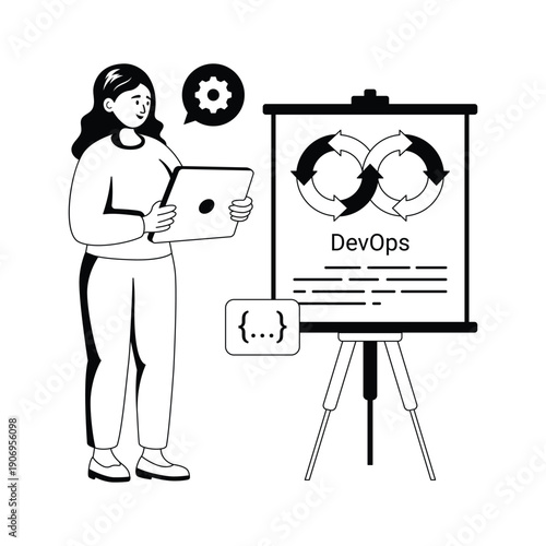 Professional glyph illustration of devops workflow and software automation