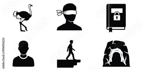 Silhouette icons of secrecy and mystery