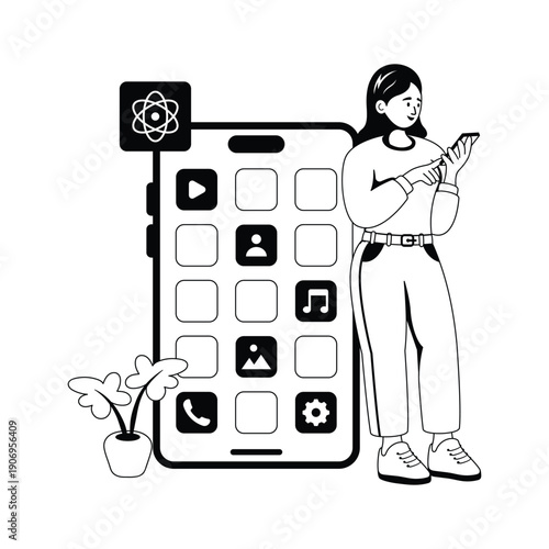 Get a glimpse of this amazing glyph illustration of mobile app interface and application development