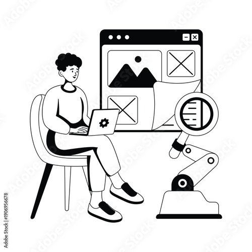 Modern glyph illustration of automated software testing and quality assurance