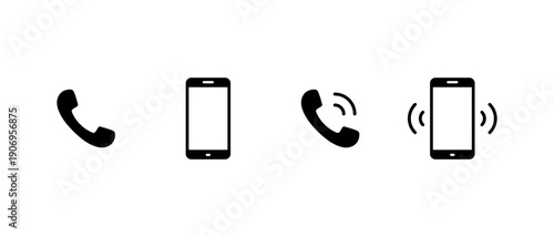 Phone handset and smartphone icon. Incoming call and cellphone symbol