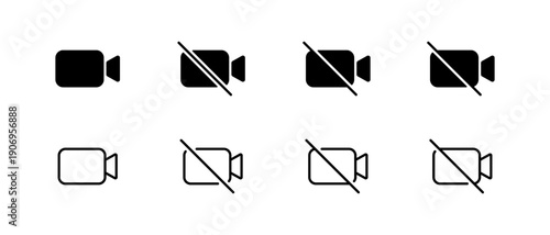 Enable and disable video camera icon. Webcam active and mute symbol. Online meeting control symbol