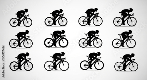 Cyclist Silhouette Collection Multiple Poses.