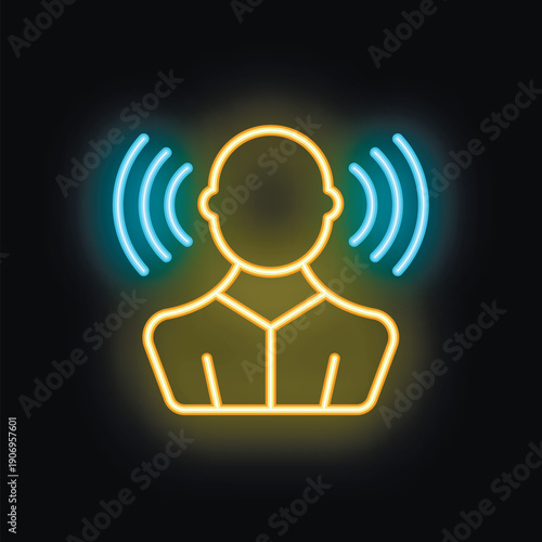 Neon sign of the silhouette of a man with sound waves entering his ears