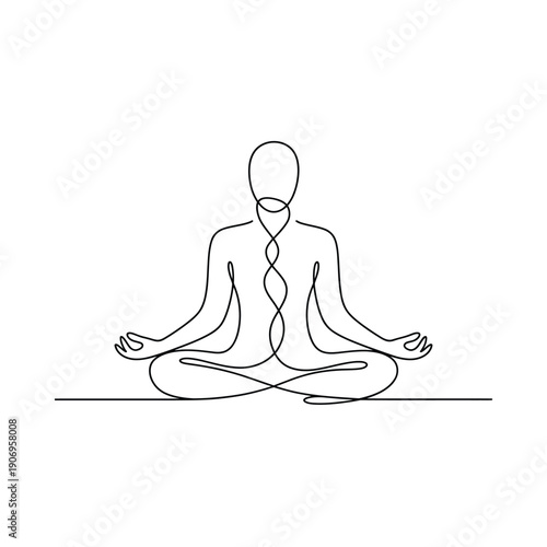 Continuous line drawing of a person meditating in lotus position on floor  yoga