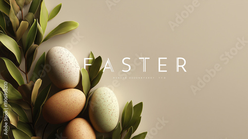 Spring Easter Composition with Eggs and Text