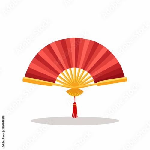 Elegant red and gold folding fan with tassel a symbol of tradition and grace in an illustrative vector design